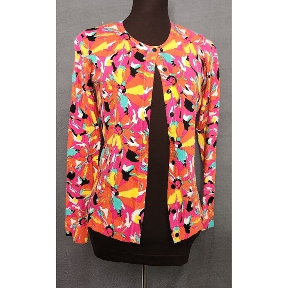 August Silk Heritage Women Cardigan Sweater XS Long Sleeve Tropical Floral NWT - Picture 1 of 12